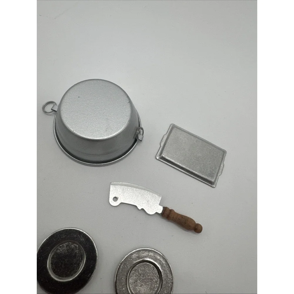 Miniature Dollhouse Kitchen Cookware Lot  Iron Skillet Knife Tin Dish Cast Metal